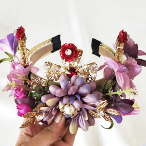 Purple Flower Headband Bridal Hair Accessories Wedding Crystal Wreath