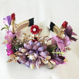 Purple Flower Headband Bridal Hair Accessories Wedding Crystal Wreath