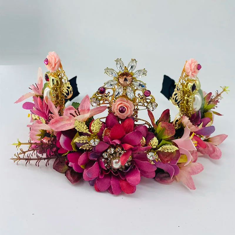 Purple Flower Headband Bridal Hair Accessories Wedding Crystal Wreath