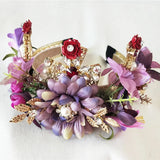 Purple Flower Headband Bridal Hair Accessories Wedding Crystal Wreath