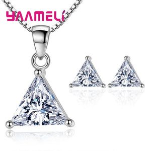 CZ Triangle 925 Silver Jewelry Set Anniversary Gift