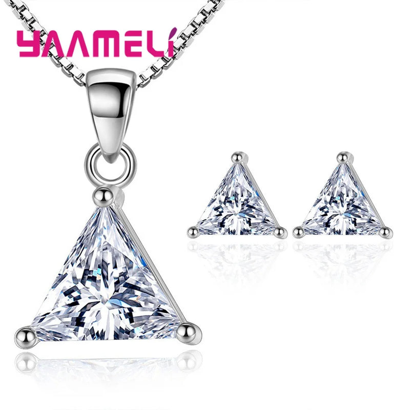 CZ Triangle 925 Silver Jewelry Set Anniversary Gift