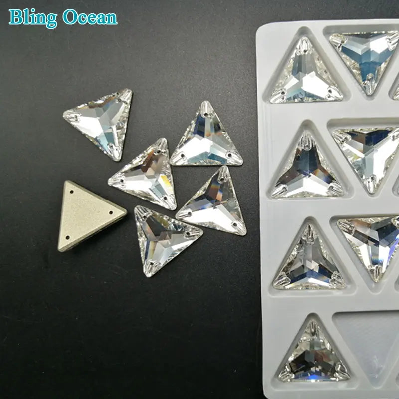 12mm 16mm 22mm Tri-angle Glass Sew On Rhinestones Flatback