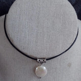 Genuine South Sea Coin Pearl Pendant Leather Necklace 18in