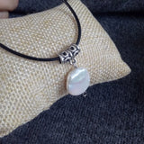 Genuine South Sea Coin Pearl Pendant Leather Necklace 18in