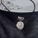 Genuine South Sea Coin Pearl Pendant Leather Necklace 18in