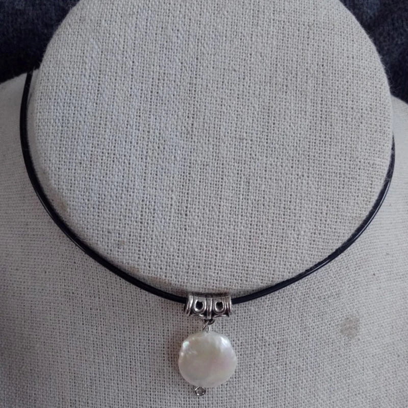 Genuine South Sea Coin Pearl Pendant Leather Necklace 18in