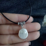 Genuine South Sea Coin Pearl Pendant Leather Necklace 18in