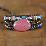 3 Strands Leather Wrap Bracelet with Natural Stone Bohemian Beads