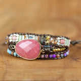 3 Strands Leather Wrap Bracelet with Natural Stone Bohemian Beads