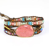 3 Strands Leather Wrap Bracelet with Natural Stone Bohemian Beads