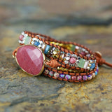 3 Strands Leather Wrap Bracelet with Natural Stone Bohemian Beads