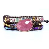 3 Strands Leather Wrap Bracelet with Natural Stone Bohemian Beads