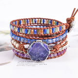 5 Strands Leather Wrap Bracelet Beads Crystal Weaving Bracelet
