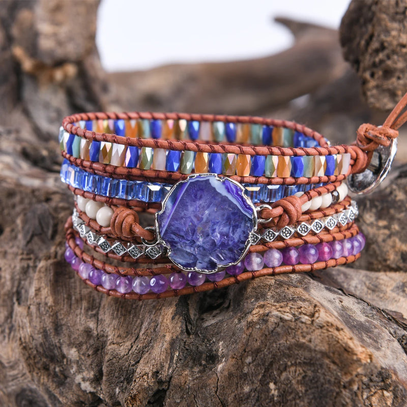 5 Strands Leather Wrap Bracelet Beads Crystal Weaving Bracelet