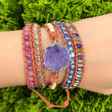 5 Strands Leather Wrap Bracelet Beads Crystal Weaving Bracelet