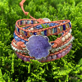 5 Strands Leather Wrap Bracelet Beads Crystal Weaving Bracelet
