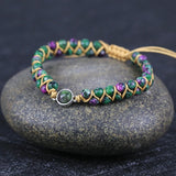 Fancy Natural Stone Beads Braided Cuff Bracelet