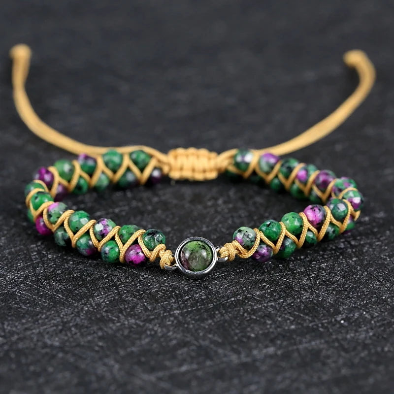Fancy Natural Stone Beads Braided Cuff Bracelet
