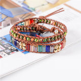 Natural Stone Bead Crystal Leather Bracelet Wrap HandWork Drop