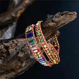 Natural Stone Bead Crystal Leather Bracelet Wrap HandWork Drop