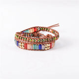 Natural Stone Bead Crystal Leather Bracelet Wrap HandWork Drop