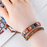 Natural Stone Bead Crystal Leather Bracelet Wrap HandWork Drop