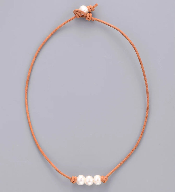 Freshwater Pearls Natural Leather Choker Necklace Wedding Gift