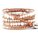 Natural Howlite Beads Leather Wrap Bracelet Vintage Layered Style