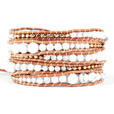 Natural Howlite Beads Leather Wrap Bracelet Vintage Layered Style