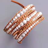 Natural Howlite Beads Leather Wrap Bracelet Vintage Layered Style
