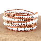 Natural Howlite Beads Leather Wrap Bracelet Vintage Layered Style