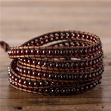 Boho Garnet Leather Wrap Bracelet