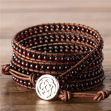 Boho Garnet Leather Wrap Bracelet