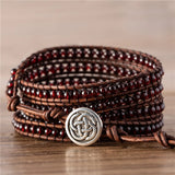 Boho Garnet Leather Wrap Bracelet