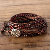 Boho Garnet Leather Wrap Bracelet