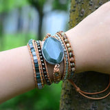 5 Strands Leather Wrap Bracelet Femme Bangles Natural Stone