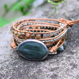 5 Strands Leather Wrap Bracelet Femme Bangles Natural Stone