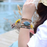 5 Strands Leather Wrap Bracelet Femme Bangles Natural Stone