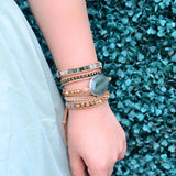 5 Strands Leather Wrap Bracelet Femme Bangles Natural Stone
