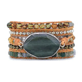 5 Strands Leather Wrap Bracelet Femme Bangles Natural Stone
