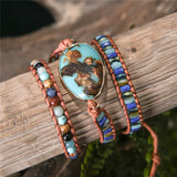 Women Wrap Bracelets Natural Stone 3-Layer Leather Cuff Bracelet
