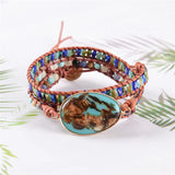 Women Wrap Bracelets Natural Stone 3-Layer Leather Cuff Bracelet