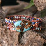 Women Wrap Bracelets Natural Stone 3-Layer Leather Cuff Bracelet