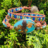 Women Wrap Bracelets Natural Stone 3-Layer Leather Cuff Bracelet