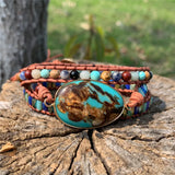 Women Wrap Bracelets Natural Stone 3-Layer Leather Cuff Bracelet