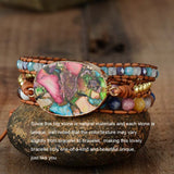 Women Wrap Bracelets Natural Stone Rhinestone 3 Layers Leather Cuff