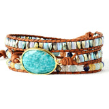 High End Amazonite Stone Leather Wrap Bracelet