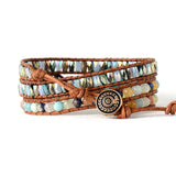 High End Amazonite Stone Leather Wrap Bracelet