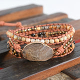 Natural Stone Rhinestone Leather Wrap Bracelet Femme